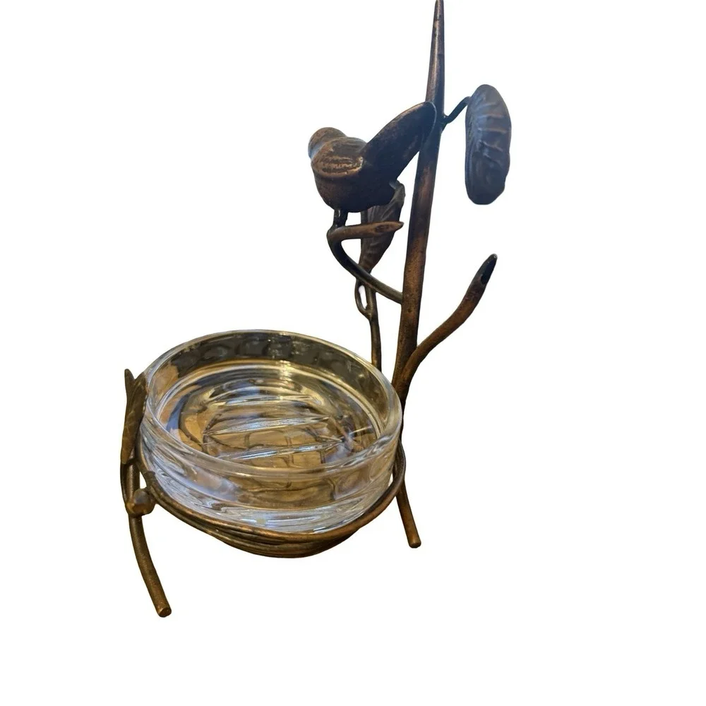 Decorative Distressed Metal Bird In Nest Soap Dish Holder / Bowl